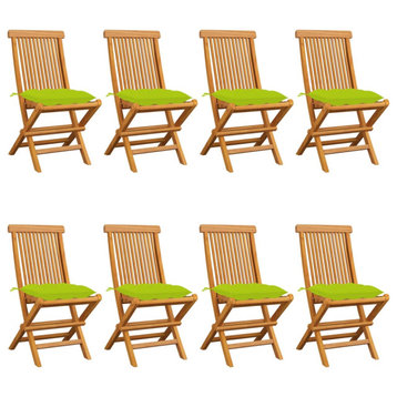 vidaXL Patio Chairs 8 Pcs Bistro with Bright Green Cushions Solid Wood Teak