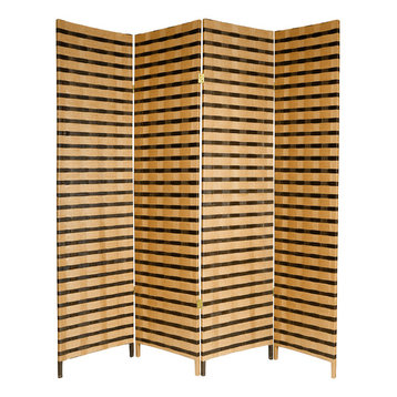 6' Tall Two Tone Natural Fiber Room Divider, 4 Panel