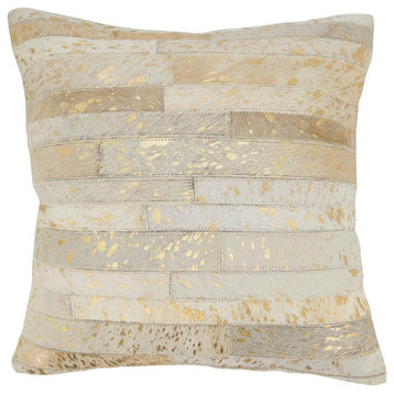 Modern Touch Hair on Leather Down Filled Throw Pillow, Ivory, 16"