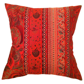 Fiore Tapestry Vintage Silk Print Stripe Pillow, Tango