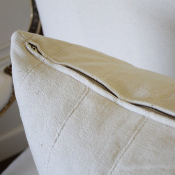 Pair of Creamy White African Mudcloth Pillows with Original Fringe Accents