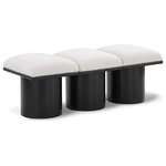 Meridian Furniture - Pavilion Black Boucle Fabric Bench, Cream, Black Finish, 46.5" W X 18" D X 17.5" H - Bring valuable seating and remarkable style to your space with this cream Pavilion Boucle Fabric Bench, an exquisite balance of style and usability for the entryway, bedroom, and beyond. Crafted from oak veneer with a black finish, this bench has a 4-inch-thick seat cushion that's channel-tufted for a touch of luxury. The bench's columnar bases add a dash of Art Deco design, making it a captivating focal point in any room.