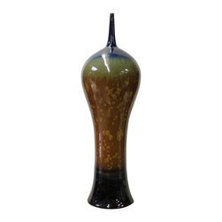 Blue Yellow Glazed Porcelain Contemporary Narrow Mouth Tall Vase cs3095 - Vases