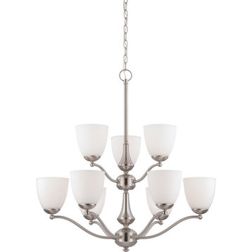Patton 9 Light LED Brushed Nickel And Frosted Glass Chandelier