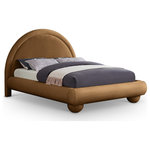 Meridian Furniture - Madrid Upholstered Bed, Saddle, Full, Velvet - Transform your bedroom with the bold and sophisticated charm of the Madrid saddle velvet upholstered full bed. Inspired by classic Art Deco design, this bed showcases a striking arched headboard and rounded edges for a unique, sculptural look. The luxurious velvet upholstery adds a layer of softness and warmth, making it a stunning centerpiece that combines artful design with everyday comfort.