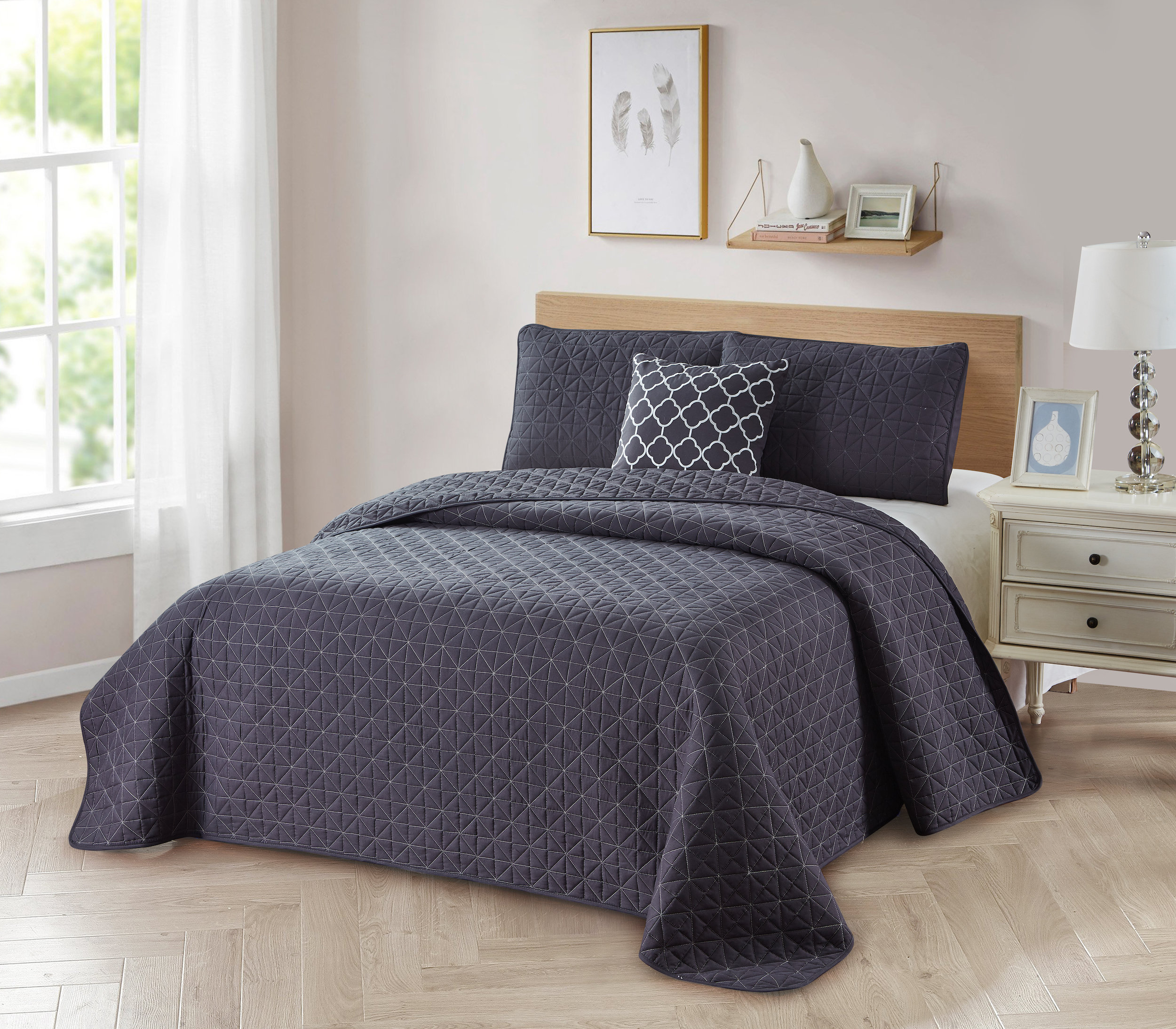 Bibb Home 4 Piece Solid Quilt Set, Full/Queen - Transitional - Quilts ...