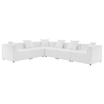 Saybrook Outdoor Patio Upholstered 6-Piece Sectional Sofa, White