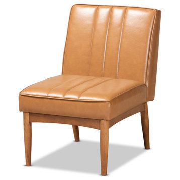 Daymond Modern Tan Faux Leather Walnut Brown Finished Wood Dining Chair