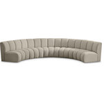 Meridian Furniture - Infinity Black Boucle Fabric Upholstered Arc Shaped Modular Sectional, Brown, 5-Piece, Arc-Shaped - Mix and match this Infinity boucle fabric modular chair with other items in the Infinity collection to find the best possible seating solution for your gang. Rich taupe boucle fabric feels welcoming and soft to the skin, so you stay seated comfortably for the big game or while watching your favorite programs. Deep channel tufting adds to the longevity and durability of this modular chair while giving it texture.