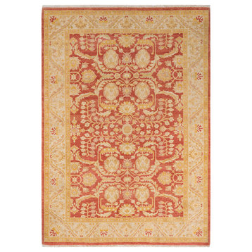 Eclectic, One-of-a-Kind Hand-Knotted Area Rug, Orange, 6'1"x8'10"