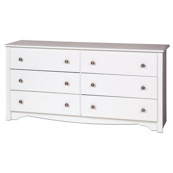 Contemporary Double Dresser, MDF Construction With 6 Storage Drawers, White