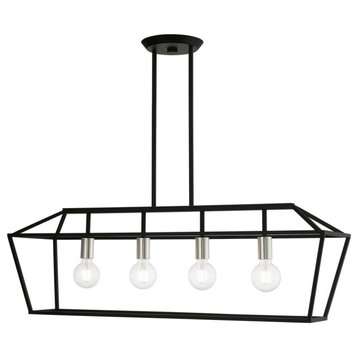 Devone 4 Light Black With Brushed Nickel Accents Linear Chandelier