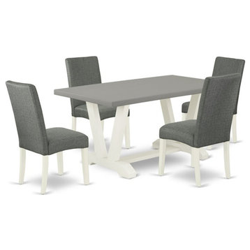 East West Furniture V-Style 5-piece Dining Set with Cement Top in White
