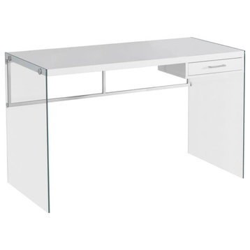 Computer Desk - 48"L / Glossy White / Tempered Glass