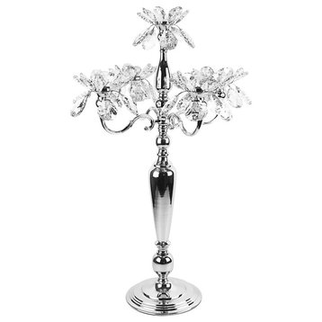 5 Arm Crystal Candelabra/Candle Holder, Silver, Small