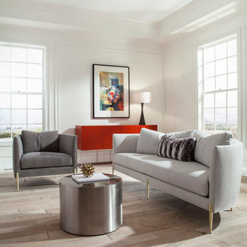Decked Out Sofa and Chairs with Milo Baughman Swanky Sideboard from Thayer Coggi