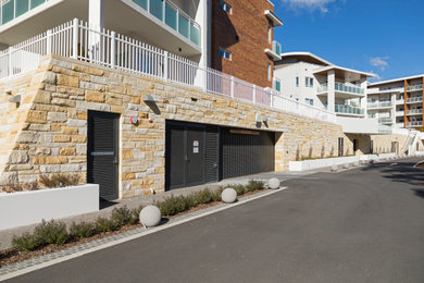 3 heights split face walling sandstone project at Goodwin Farrer