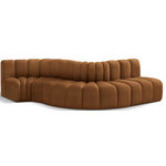Meridian Furniture - Arc Velvet Upholstered 5-Pc. S-Shaped Modular Sectional, Saddle - Give your living room or den the perfect blend of style and versatility with this Arc velvet fabric curved modular Sectional. Part of the Arc modular furniture collection, this Sectional comes upholstered in rich saddle velvet fabric and features deep channel tufting that adds a touch of luxury while enhancing comfort and support. A seamless combination of form and function, this chair can be used with other Arc pieces to create a myriad of configurations in your well-curated room.
