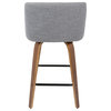 Toriano Counter Stool in Walnut and Gray Fabric, Set of 2