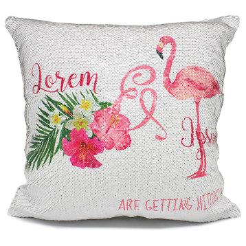 Reversible Flamingo Sequin Magic Throw Pillow 16"x16"