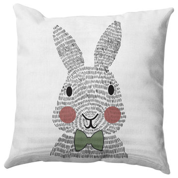 Bow-tie Bunny Easter Decorative Throw Pillow, Laurel Tree Green, 20x20"