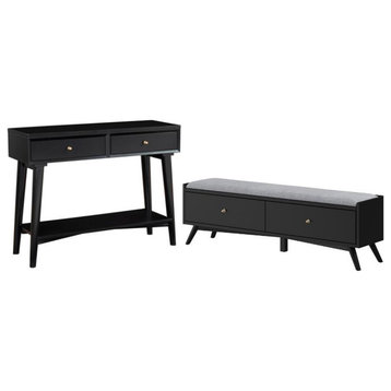 Home Square 2 Piece Furniture Set with Wood Bench and Console Table in Black