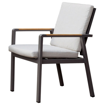 Benzara BM237155 Aluminum Frame Arm Chair With Fabric Back/Seat Cushions, Gray