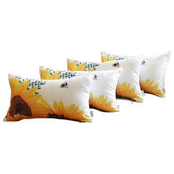 Set Of 4 20" Sunflower Bee Lumbar Pillow Cover In Multicolor