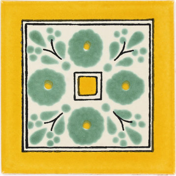 Tierra y Fuego Handmade Ceramic Tile, 4.25x4.25" Amapola Verde, Box of 45