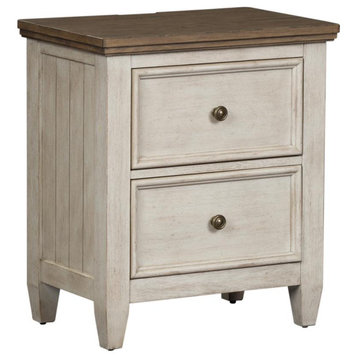 2 Drawer Night Stand w/ Charging Station, Antique White Finish w/ Tobacco Tops