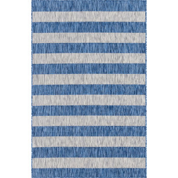 Rug Unique Loom Outdoor Striped Blue Rectangular 5'0x8'0