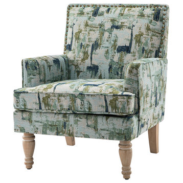 Upholstered Accent Armchair With Nailhead Trim, Green
