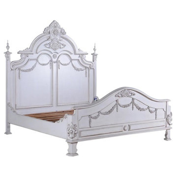 Victorian Bed  King  Solid Mahogany  Painted White  Carved Tall