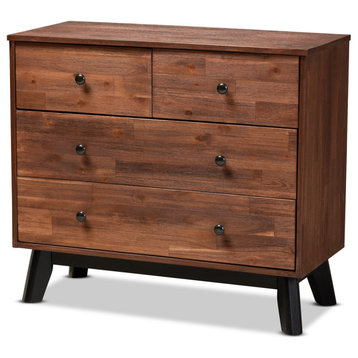 Modern and Temporary Brown and Black Oak Finished 4-Drawer Wood Dresser