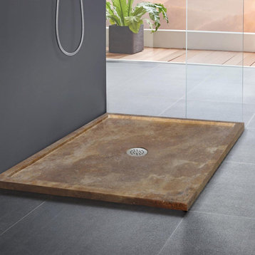 Noce Brown Travertine Square Shower Base (W)36" (L)36" (H)2" Honed