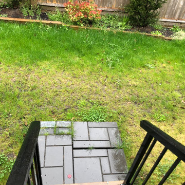 Pressure treated deck with aluminum awning cover over entrance