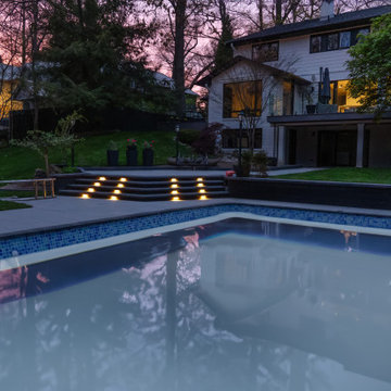 Backyard Pool, Waterfall, Deck, Hot Tub, Pergola, Outdoor Kitchen, Interlocking