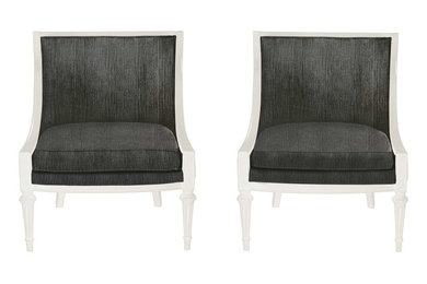 Hollywood Regency chairs reupholstered in Kelly Wearstler fabric