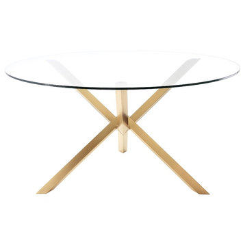 Round Glass Brass Dining Table, 60"