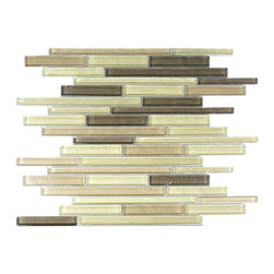 GBM Manufacturing - Geo 15"x11" Textured Glass Thin Linear Mosaic Tile,Yellow, Set of 12 - Mosaic Tile