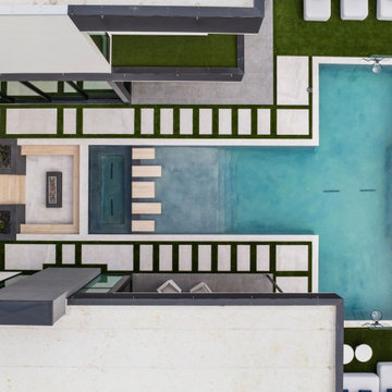 Aerial View of Ultra-Modern Pool and Courtyard by Radelli Designs