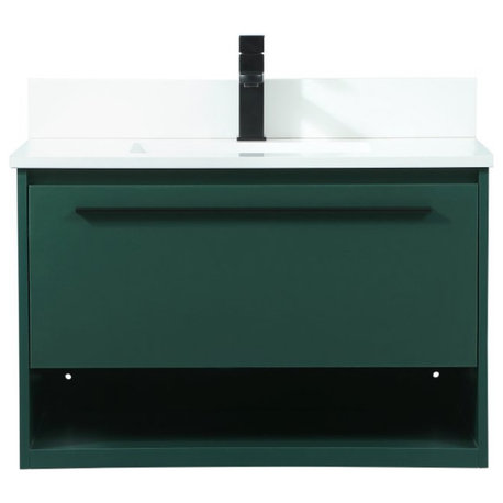 Elegant VF43530MGN-BS 30"Single Bathroom Vanity, Green With Backsplash