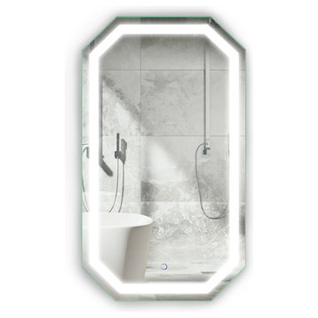 LED Lighted Octagon Wall Mount Bathroom Mirror With Defogger, 24"x42"