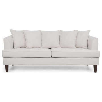 Lilburn Contemporary Pillow Back 3 Seater Sofa, Beige/Espresso