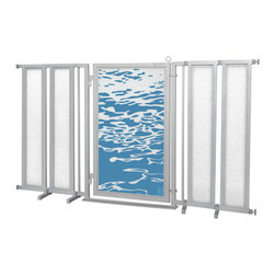 Fusion Gates - Fusion Gate with Healing Waters Design, Satin Nickel, 71.5"-74" - Dog Gates