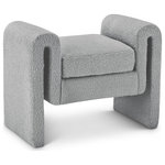 Meridian Furniture - Stylus Boucle Fabric Upholstered Bench, Grey, 31.5" Wide - Lend a contemporary touch to your home with this grey boucle bench from Meridian Furniture's Stylus collection. Featuring a unique design upholstered in rich grey boucle fabric, this bench is as original as it is comfy. Curved arms provide a resting place so your arms won't get tired while you sit and visit, watch TV, or read a book. This stunning bench is the perfect addition to any modern living space.
