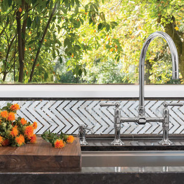 Mirror and Marble Zig-Zag Mosaic Backpslash