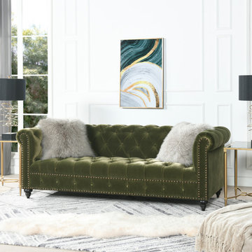 Alto 88" Tufted Chesterfield Sofa, Olive Green