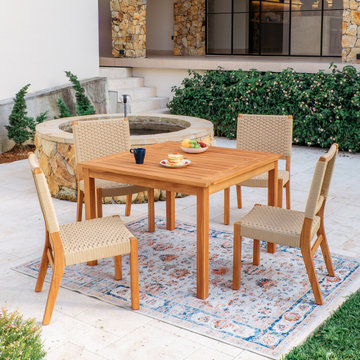 Eden Teak Wood 5 Piece Outdoor Dining Set with Tan Polyrope