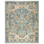 Jaipur Living - Jaipur Living Elyas Knotted Medallion Blue/Ivory Area Rug, 10'x14' - The entrancing Inspirit collection marries globally inspired patterns with magical color palettes. The hand-knotted Elyas area rug features a contemporary colorway of sky blue, golden tan, and ivory for an inviting accent in living spaces. Crafted of durable wool, this ornate rug showcases a center star medallion and elegant floral details.